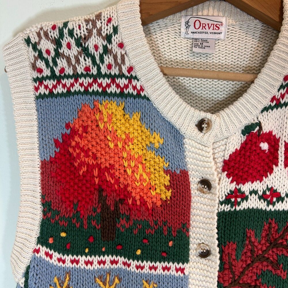 Orvis Harvest Fall Pumpkin Holiday Sweater Vest Cotton Size Medium - Picture 4 of 13